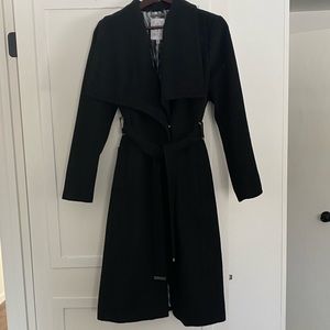 Jennifer Lopez full length pea coat with waist tie